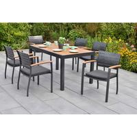 Gartentischgruppe 7-teilig. Set inkl. Sitzkissen - Graphitfarben/Naturfarben, KONVENTIONELL, Kunststoff/Textil - Gardenson