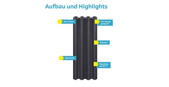 Vorhang Mit Ösen Barnaby 140x235 Cm Schwarz - Schwarz, KONVENTIONELL, Textil (140/235cm) - Ondega