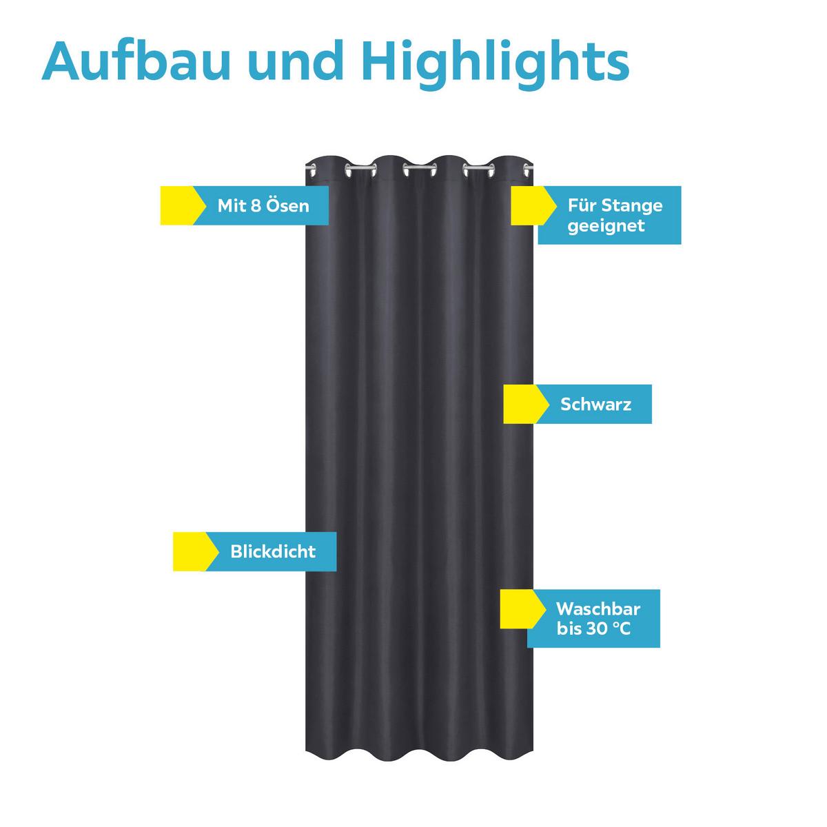 Vorhang Mit Ösen Barnaby 140x235 cm Schwarz - Schwarz, KONVENTIONELL, Textil (140/235cm) - Ondega