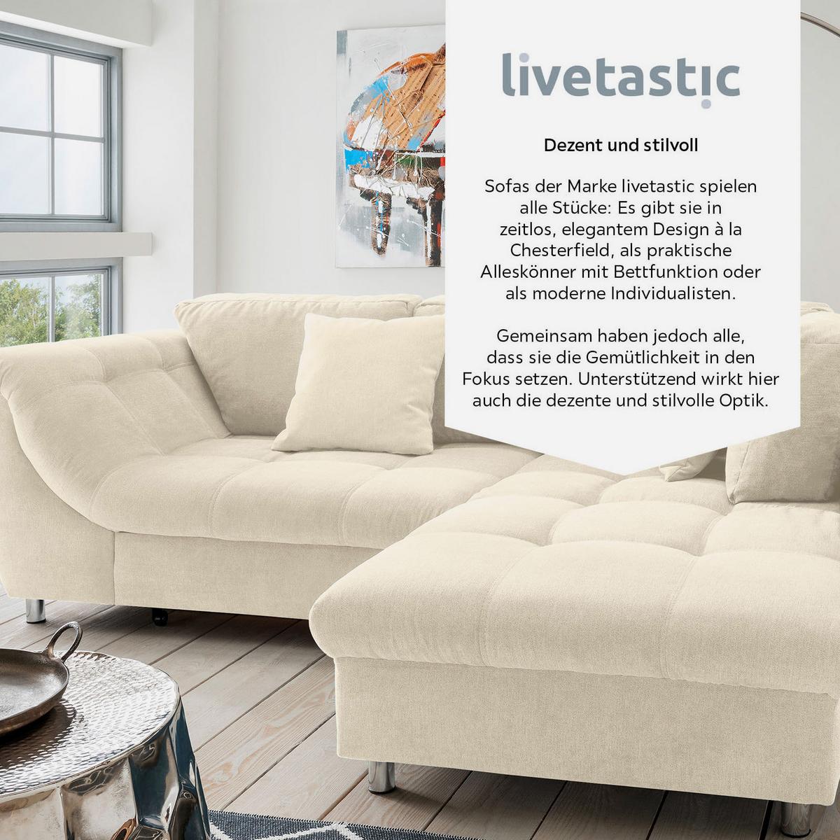 Ecksofa Mit Schlaffunktion Agira Beige 250x190cm - Chromfarben/Beige, Design, Textil (250/190cm) - Livetastic