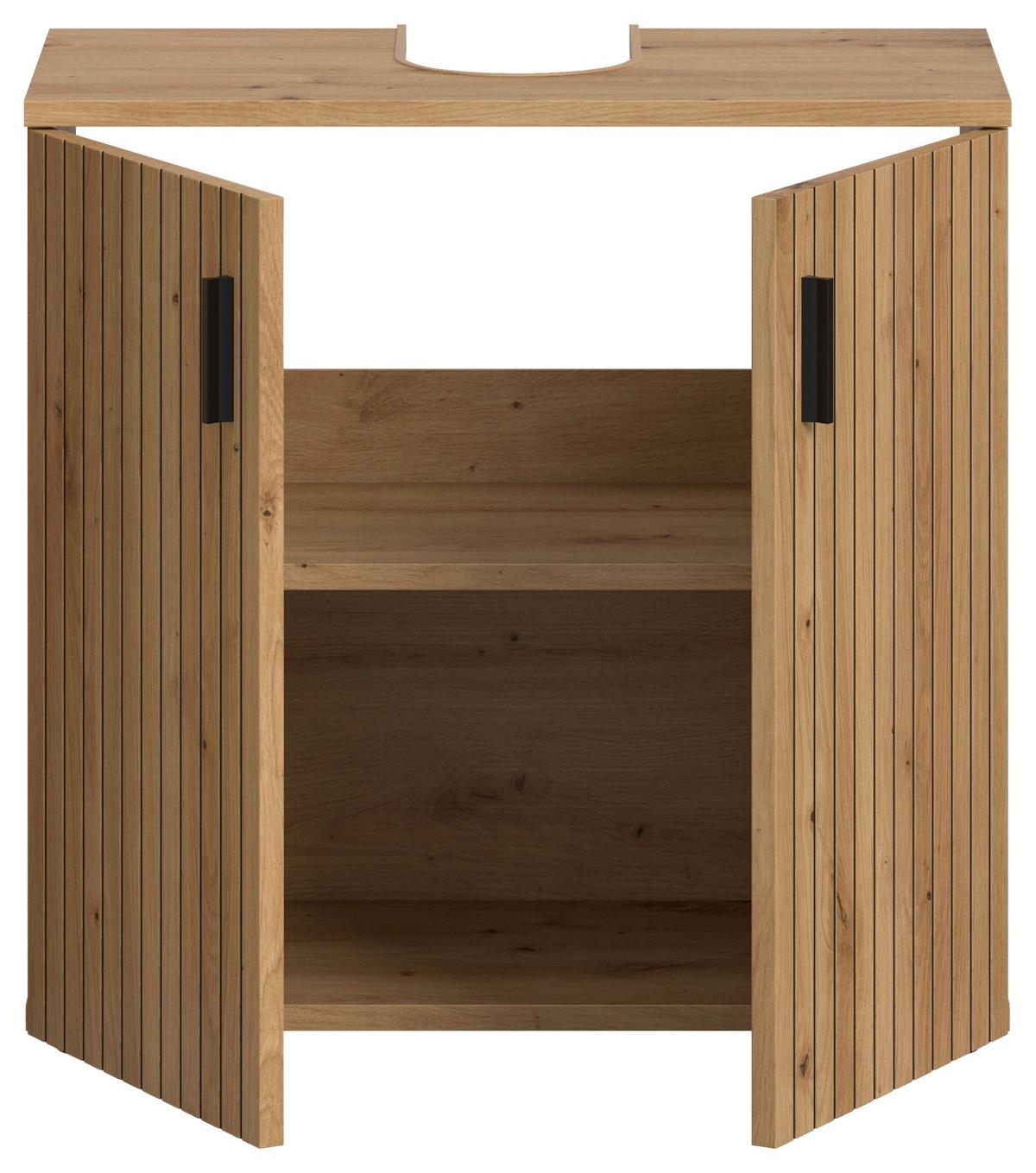 Waschbeckenunterschrank Mone Eiche Artisan B: 60cm - Schwarz/Eiche Artisan, Basics, Holzwerkstoff (60/59/30cm) - MID.YOU