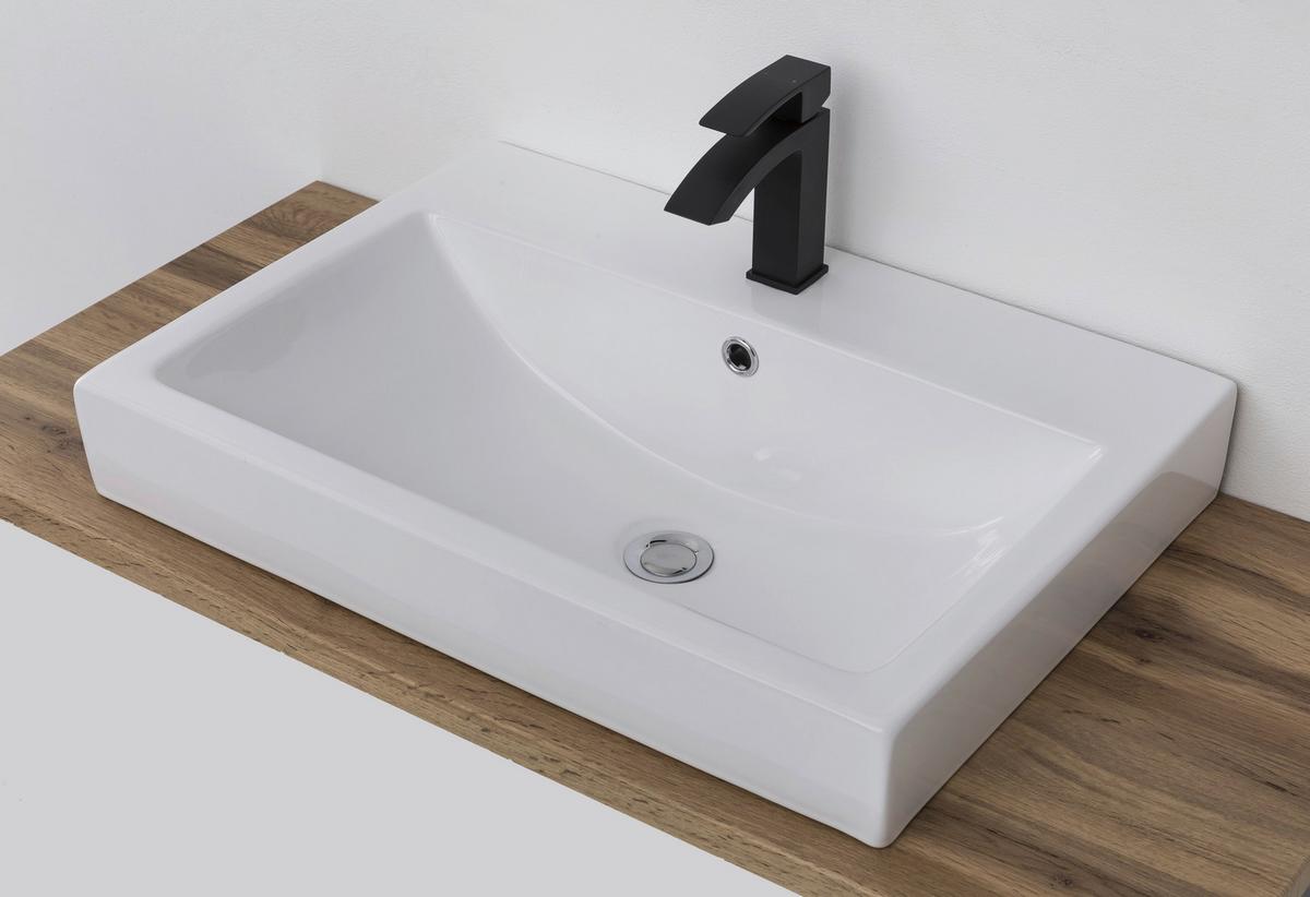Waschbecken mit Unterschrank Varese B:105 cm Grau/Eiche - Eiche Wotan/Weiß, MODERN, Keramik/Holzwerkstoff (105cm) - Held