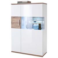 Highboard B: 90 cm Luzern Weiß/Eichefarben - Eichefarben/Weiß, Design, Glas/Holzwerkstoff (90/135/37cm) - Livetastic