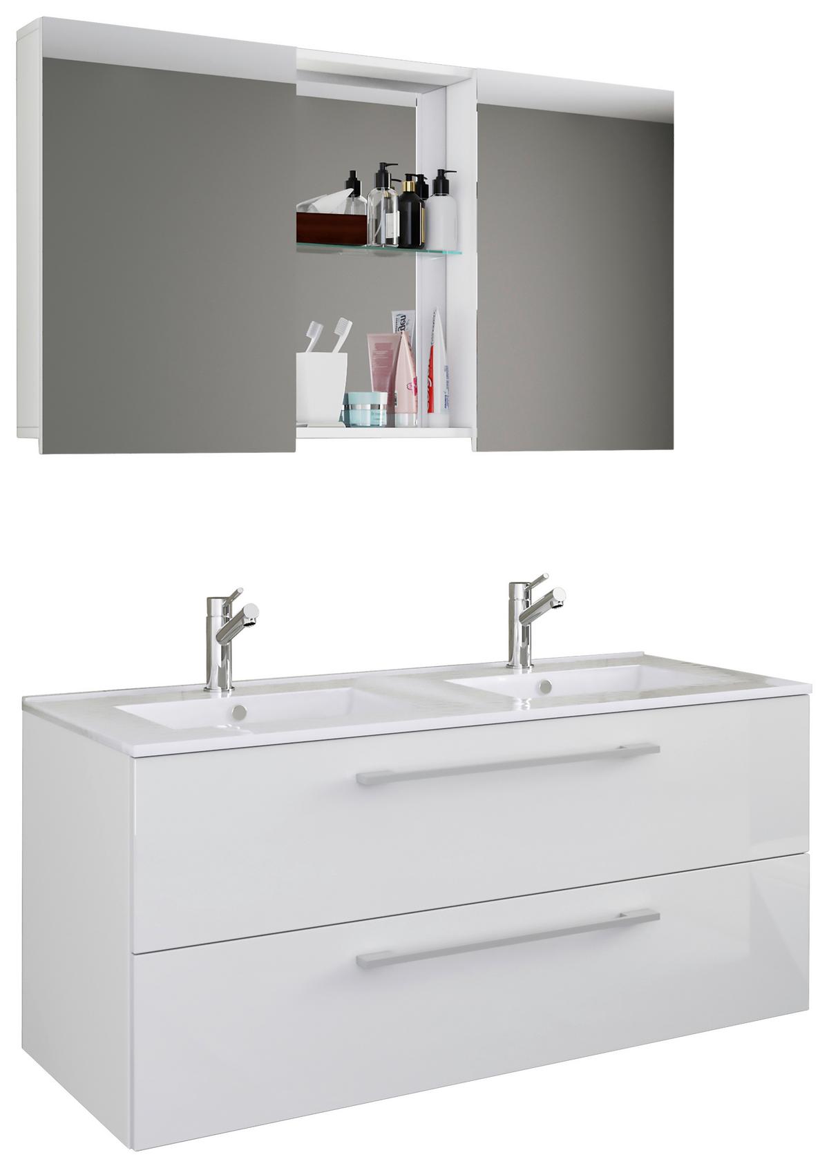 Badmöbel-set 3-tlg. Budasi B: 112 Cm Weiß Dekor - Weiß, MODERN, Keramik/Holzwerkstoff (112cm) - MID.YOU