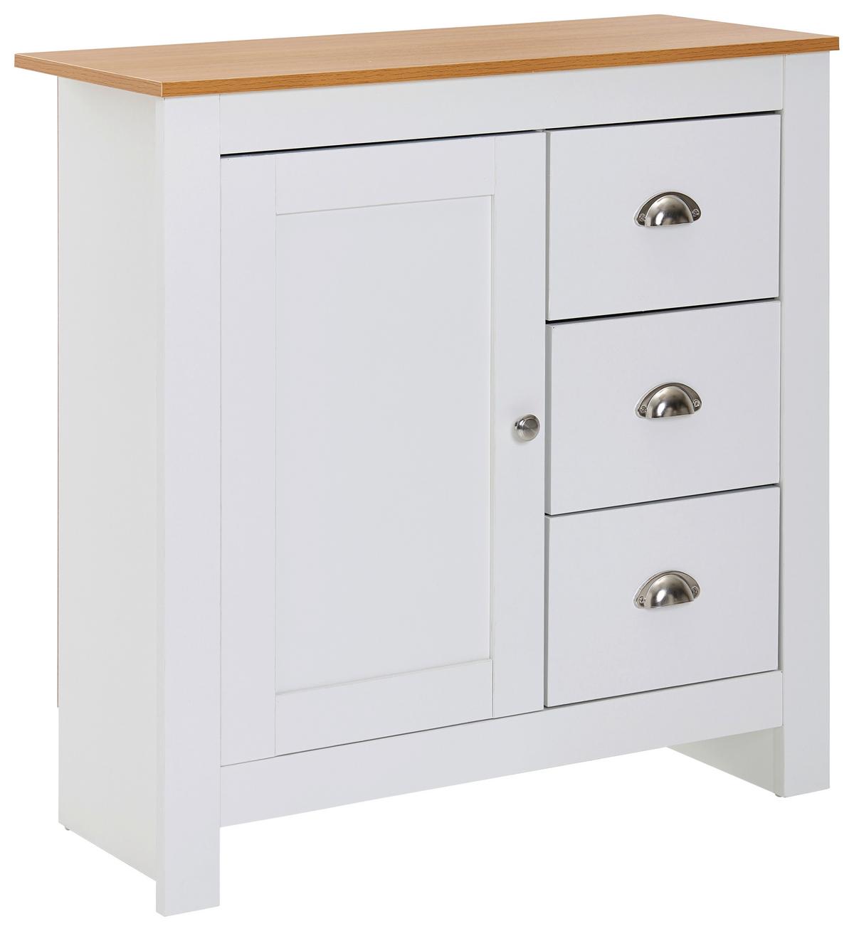 Kommode Landhausstil B: 79 cm, Weiß/Eiche Dekor - Weiß/Braun, MODERN, Holzwerkstoff (79/81/35cm) - MID.YOU