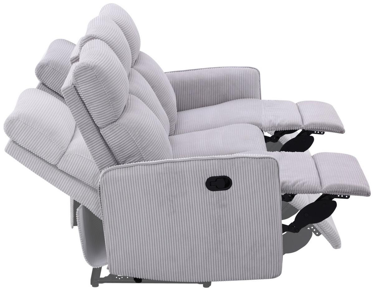 Sitzgarnitur London 3-teilig Cord Hellgrau, B: 133 Cm - Schwarz/Grau, Basics, Holz/Textil (133/105/93cm) - Ondega