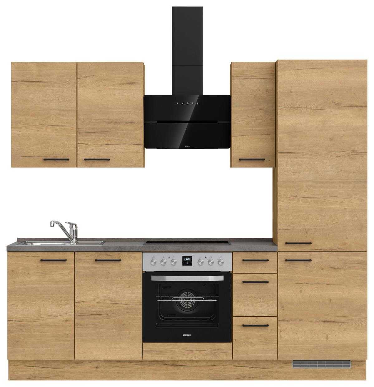 Kuchynská linka 240 cm, dub Sierra - čierna/farba duba, Modern, kov/kompozitné drevo (240cm) - Nobilia