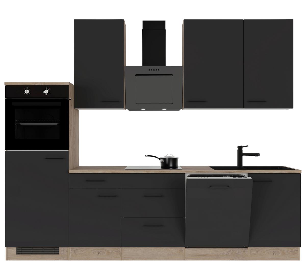 Küchenblock Capri Eiche/Schwarz B: 280 cm - Eichefarben/Schwarz, Basics, Holzwerkstoff (280cm) - FlexWell