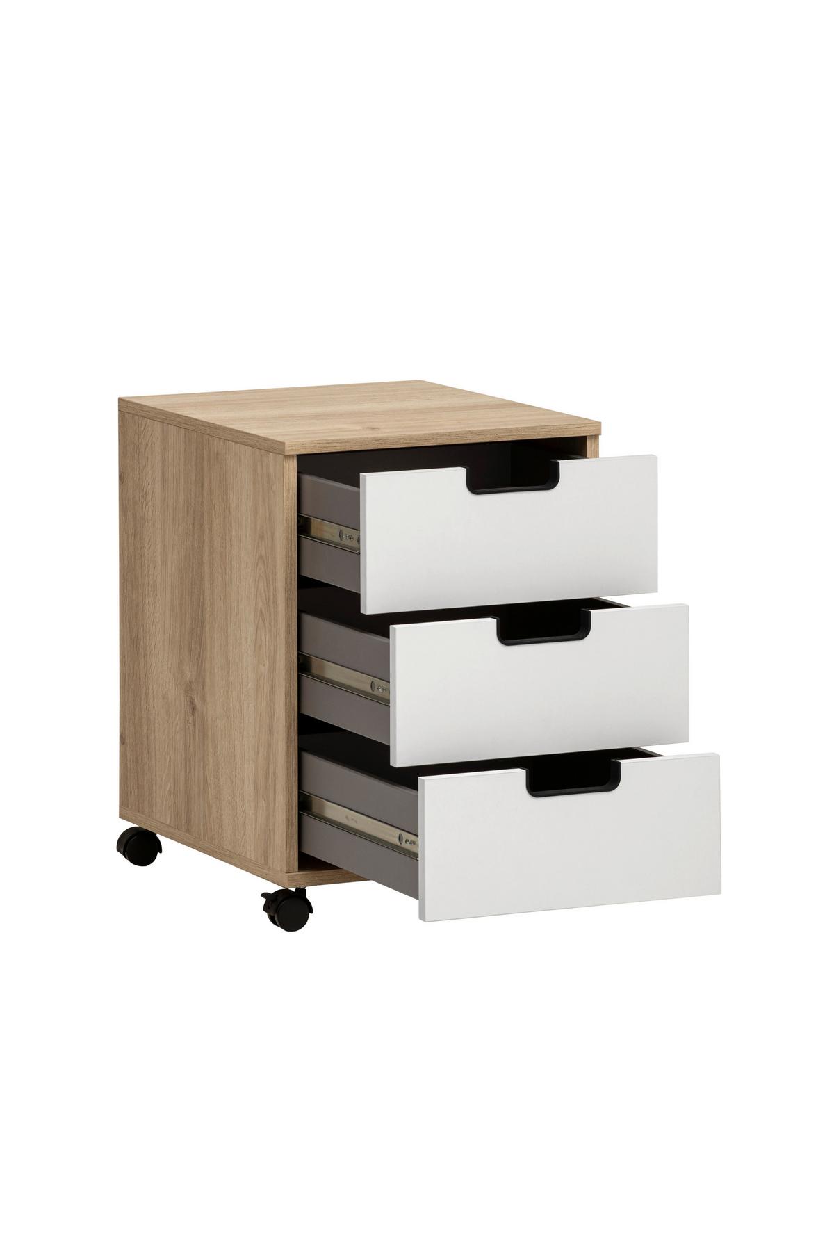 Rollcontainer Emmik Weiß, Eiche Dekor B: 40,1cm - Eichefarben/Weiß, MODERN, Holzwerkstoff/Kunststoff (40,1/57/50cm) - MID.YOU