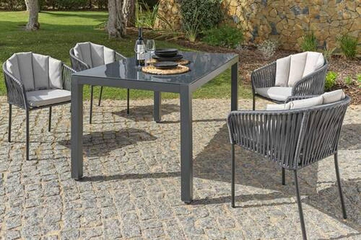 Gartensessel Zoe Metal / Kunststoff / Textil - Schwarz/Grau, MODERN, Kunststoff/Textil (59/77,5/61cm) - Beldano