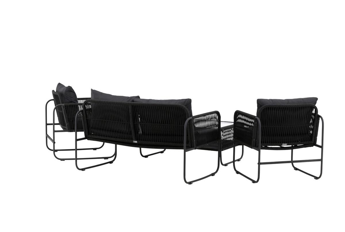 Loungegarnitur Utah - Schwarz, KONVENTIONELL, Textil/Metall - Gardenson