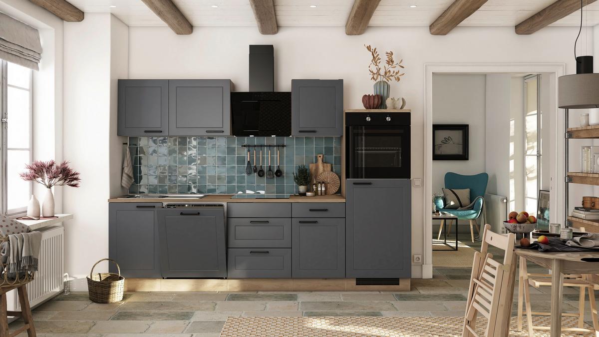 Küchenblock Romeo Eiche/Anthrazit B: 280 cm - Eichefarben/Anthrazit, Basics, Holzwerkstoff (280cm) - FlexWell
