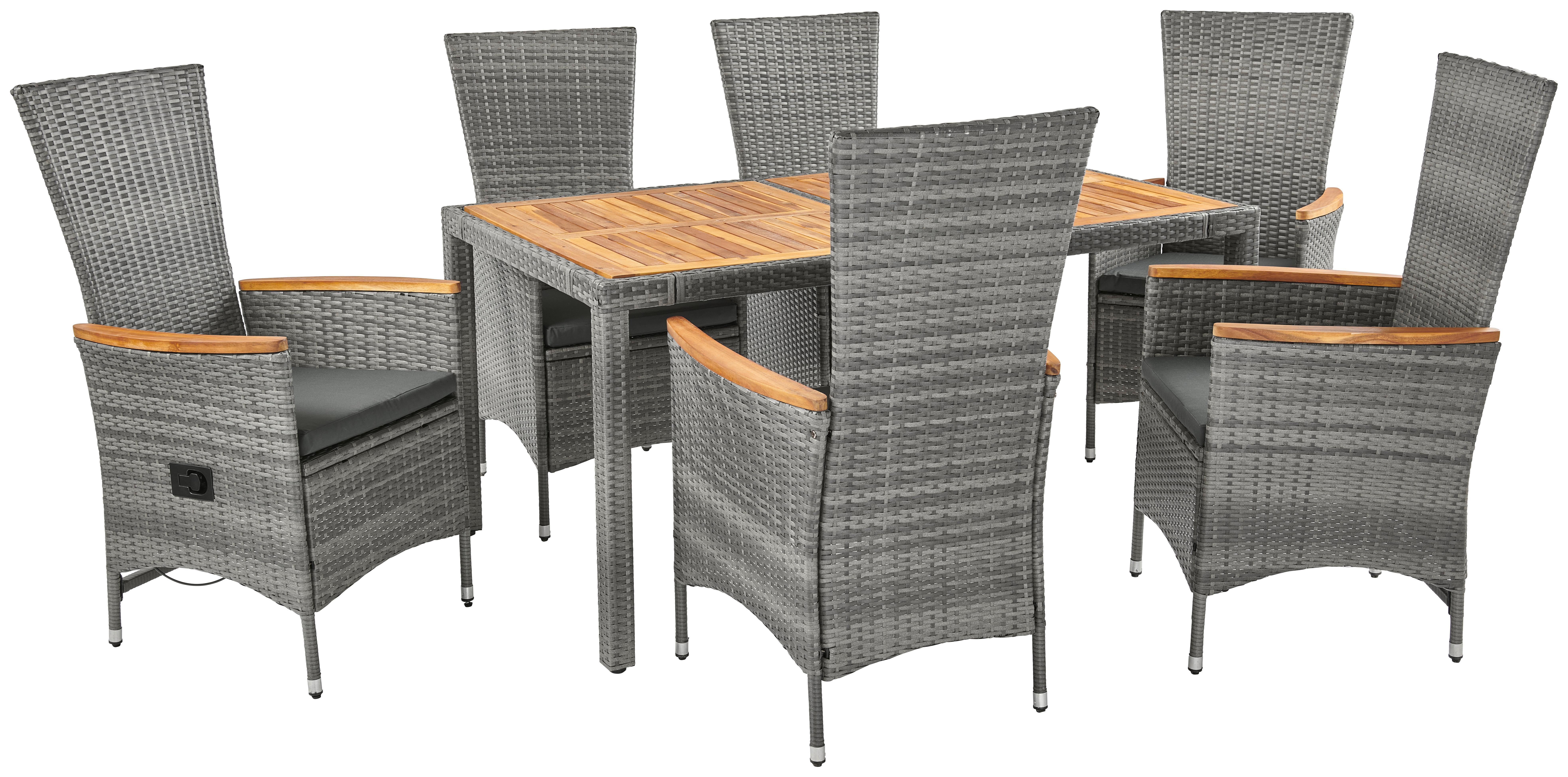 Gartengarnitur Korfu 7-teilig Aus Poly-Rattan Mit Kissen - Grau, MODERN, Holz/Kunststoff (150/90/75cm) - Luca Bessoni