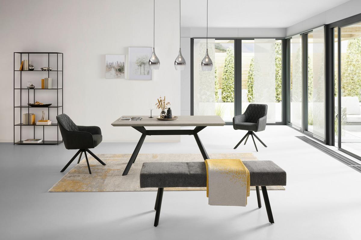 Sitzbank Paros ohne Lehne Anthrazit, B: 140 cm - Anthrazit/Schwarz, KONVENTIONELL, Textil/Metall (140/49/47cm) - MID.YOU