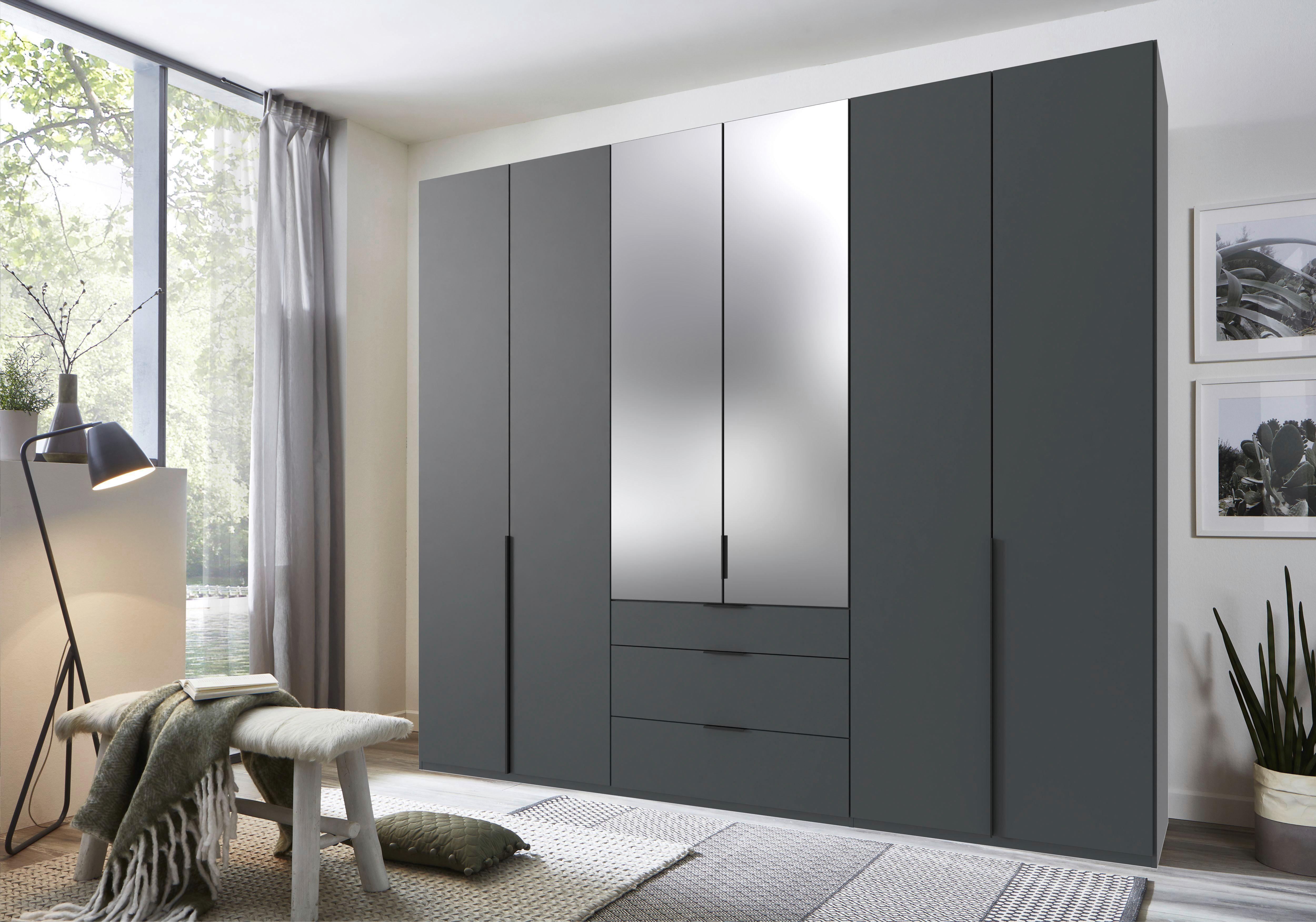 Eckleiderschrank Ny A Black Graphitfarben B: 270 cm - Graphitfarben, MODERN, Glas/Holzwerkstoff (270/236/58cm) - MID.YOU