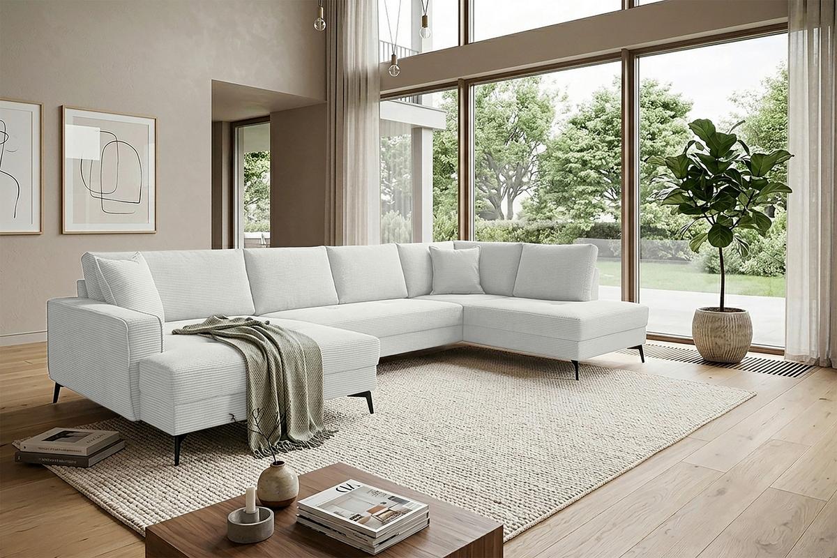 Wohnlandschaft Zero Cremeweiß U-Form 195x362x173cm - Creme/Schwarz, Trend, Textil (173/362/195cm)