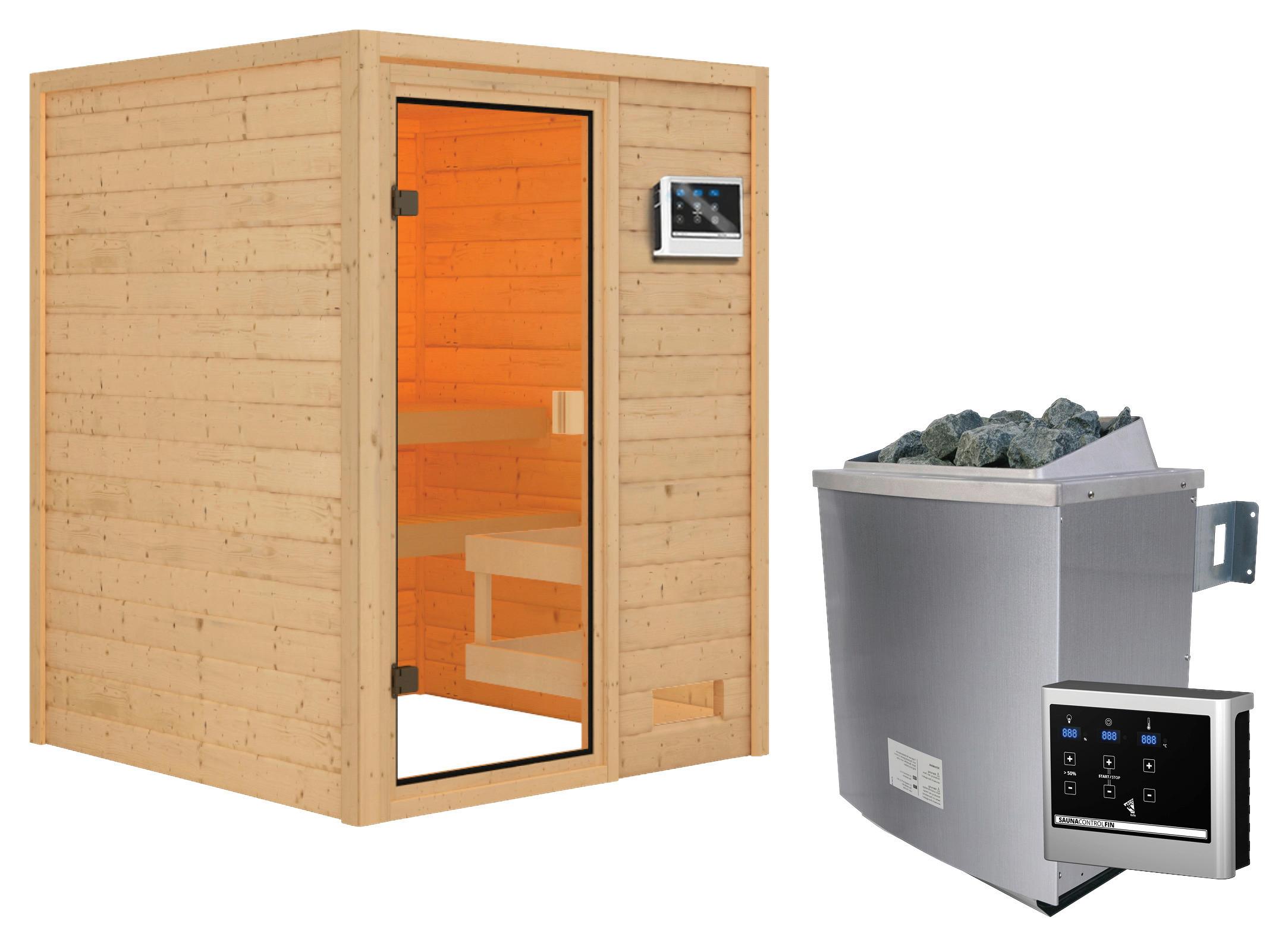Sauna Tolouse Mit Ext. Steuerung 9-Kw-Ofen - Naturfarben, MODERN, Holz (145/187/145cm) - Karibu