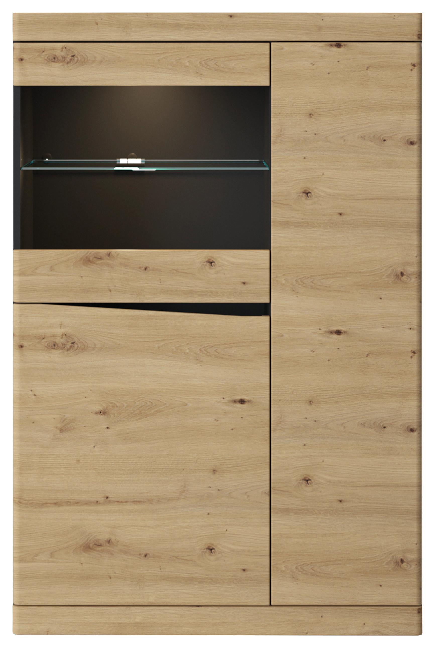 Vitrine Turino Eiche Artisan Anthrazit B: 86 cm - Anthrazit/Schwarz, Trend, Glas/Holzwerkstoff (86/130,8/39,9cm) - Sony