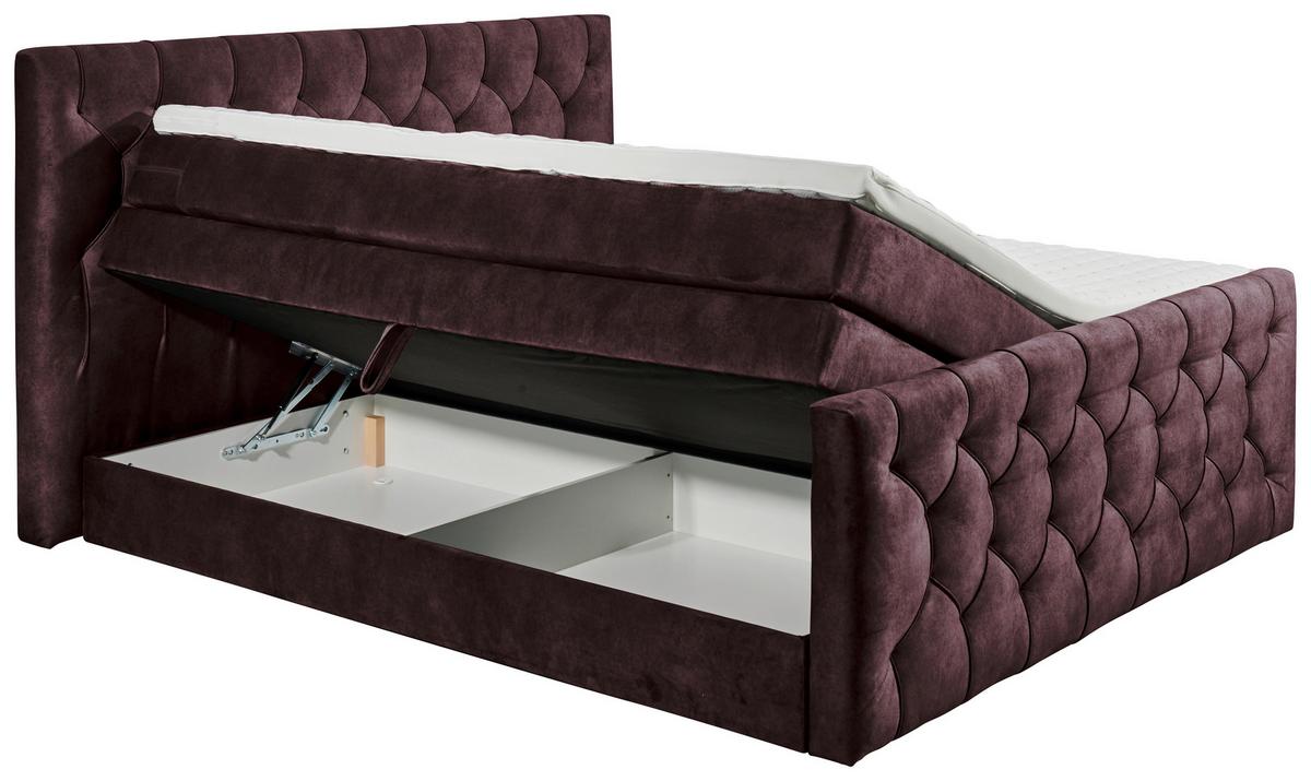 Boxspringbett mit Topper 180x200 cm Cashfield - Aubergine/Schwarz, MODERN, Holzwerkstoff/Textil (180/200cm) - MID.YOU