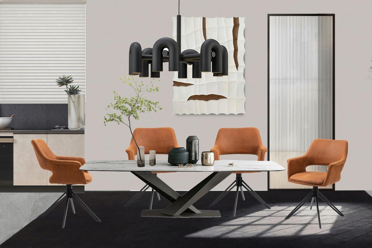 Armlehnstuhl Estelle Braun/ Schwarz Gepolstert 2-er Set - Schwarz/Braun, KONVENTIONELL, Textil/Metall (57/84/61cm) - MID.YOU