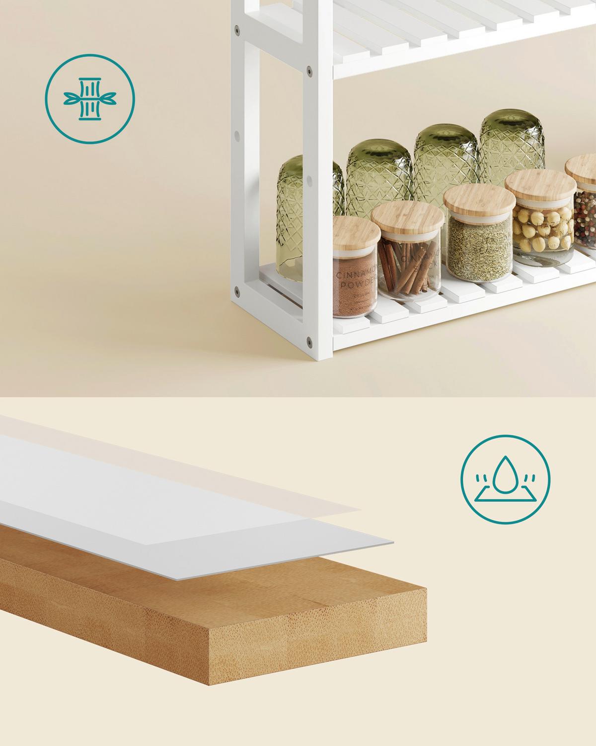 Badezimmerregal Bamboo Shelf Weiß B: 60 Cm - Weiß, Basics, Holz (60/54/15cm)