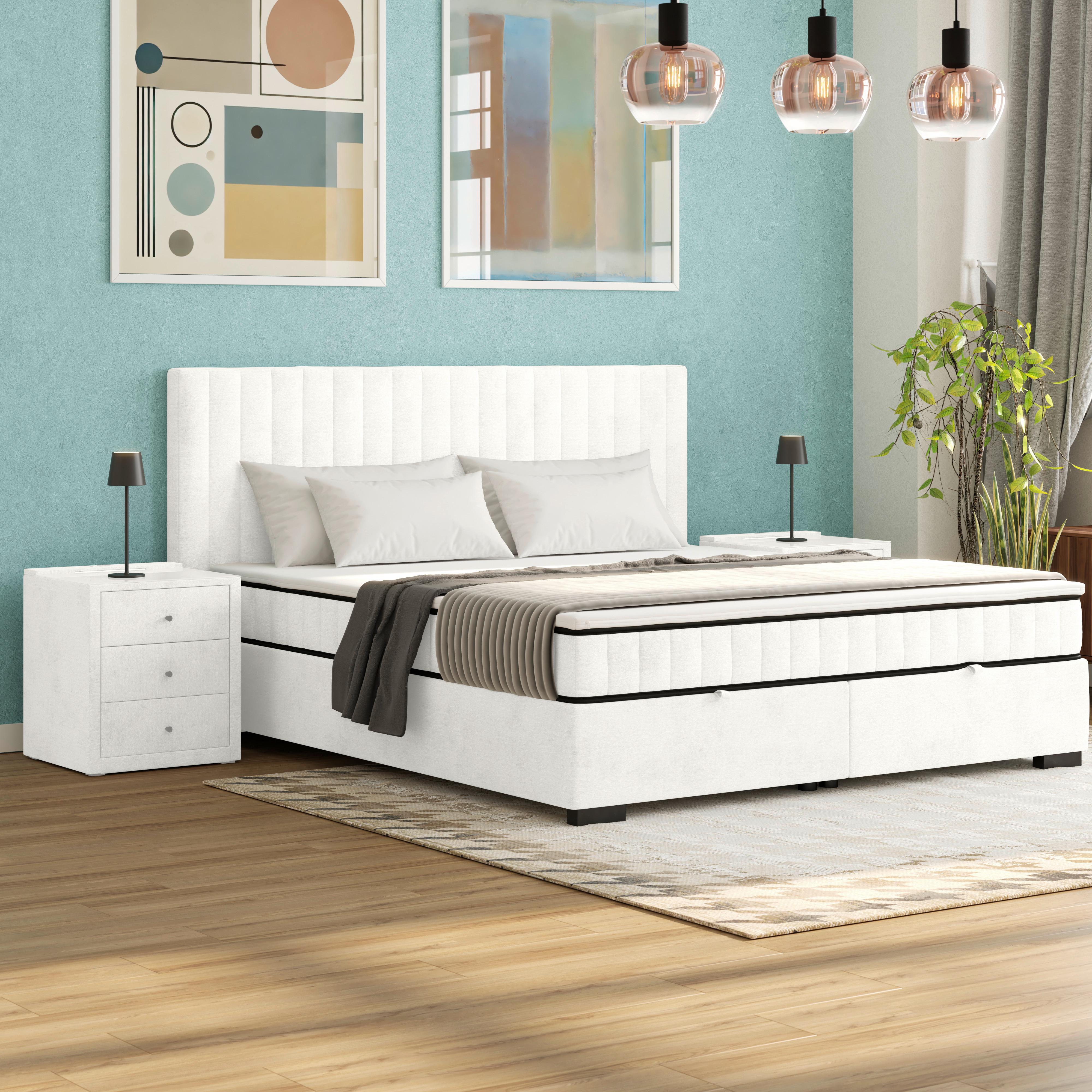 Boxbett Maya 180 - Creme/Schwarz, MODERN, Holz/Holzwerkstoff (180/200cm)