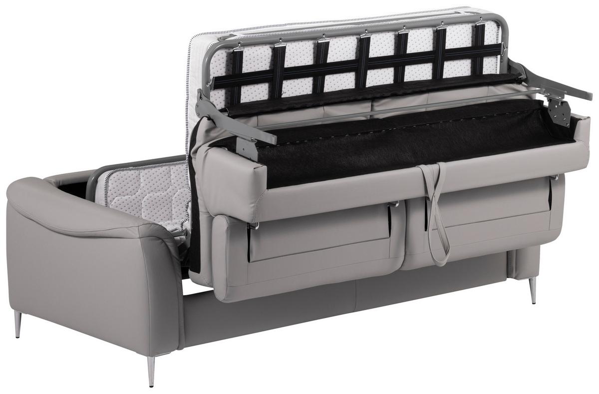 Schlafsofa Pafos Hellgrau Lederlook, Rindsleder B: 203cm - Hellgrau, Design, Leder (203/77-98/103cm) - MID.YOU