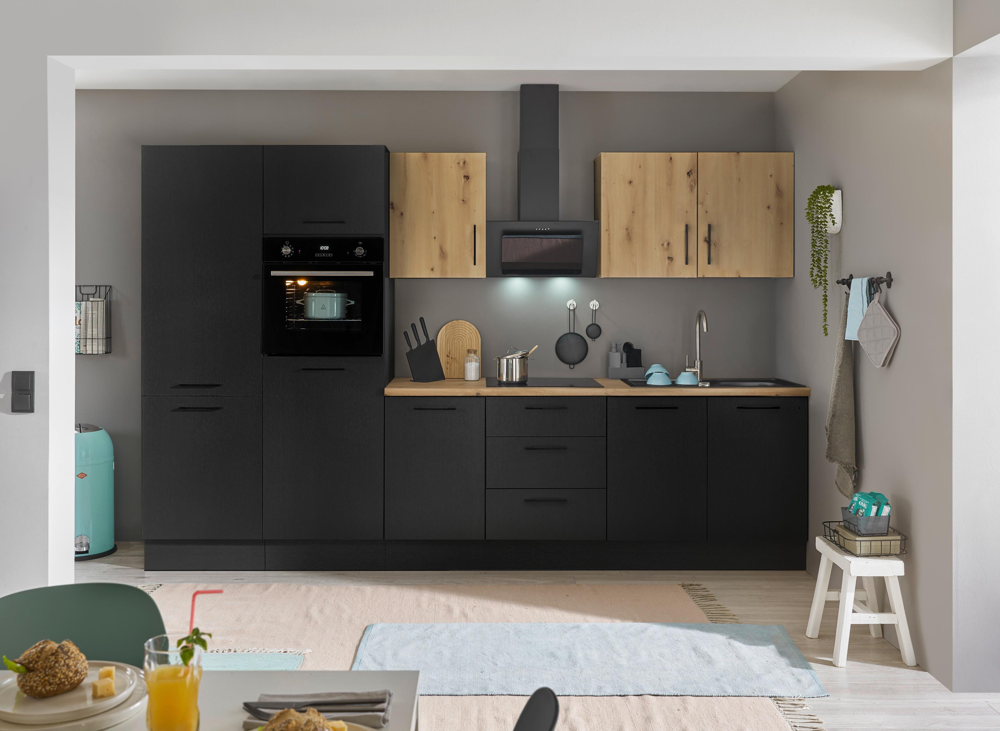 Küchenblock Turin Schwarz/eiche Dekor B: 330 Cm - Schwarz/Eiche Artisan, Basics, Holzwerkstoff (330cm) - MID.YOU