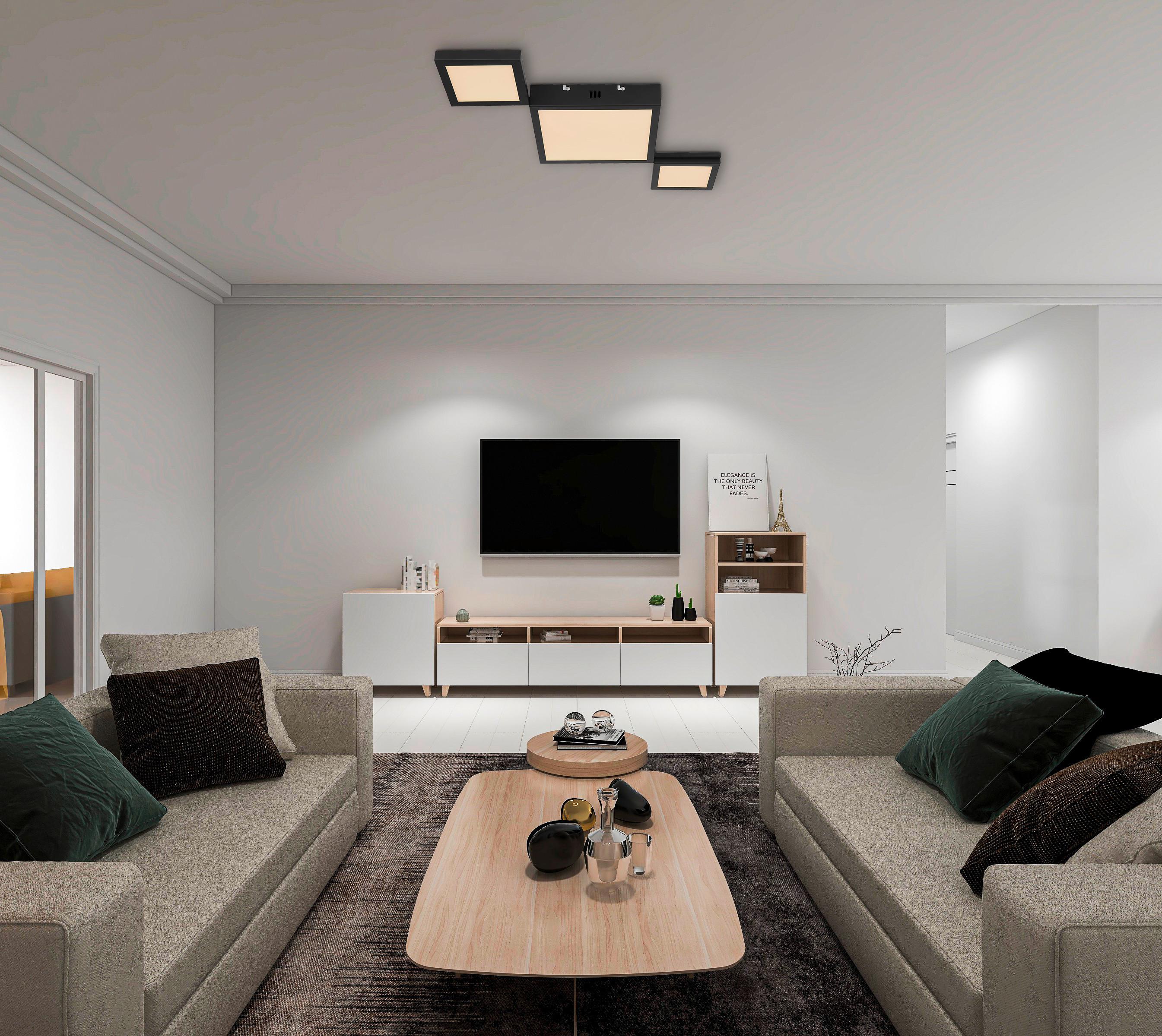 LED-Deckenleuchte L: 71 cm, 1-Flammig - Opal/Schwarz, Design, Kunststoff/Metall (71/31/4,5cm) - Globo