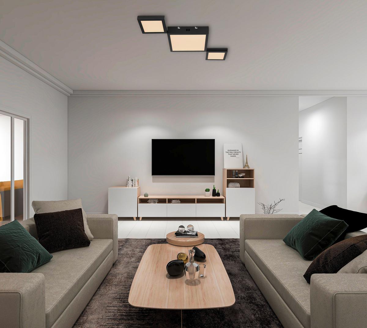 LED-Deckenleuchte L: 71 cm, 1-Flammig - Opal/Schwarz, Design, Kunststoff/Metall (71/31/4,5cm) - Globo