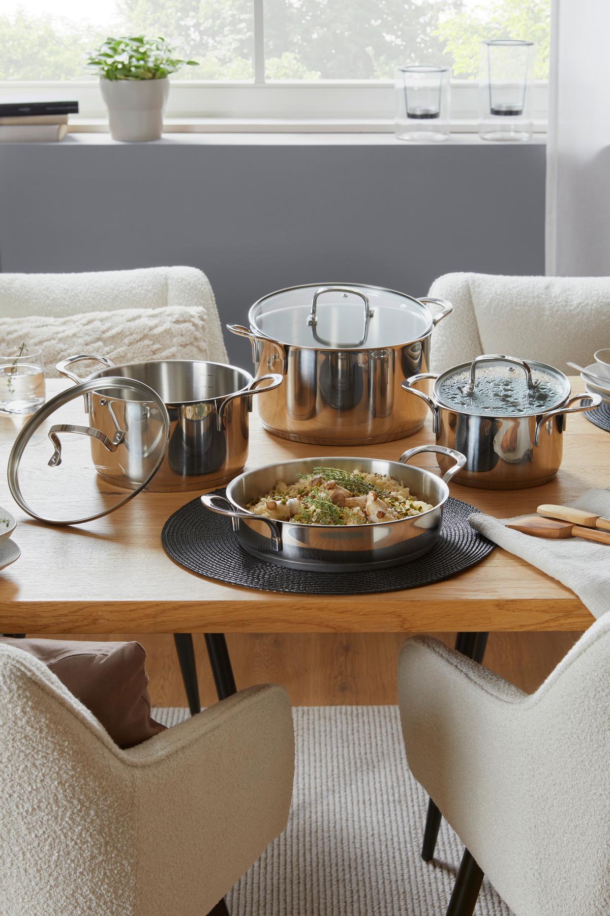 Kochtopfset Hedwig - Klar/Edelstahlfarben, MODERN, Glas/Metall - James Wood