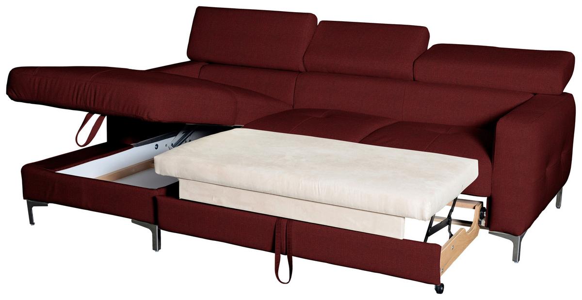 Ecksofa mit Schlaffunktion Sammy Dunkelrot - Chromfarben/Dunkelrot, Design, Textil (169/226cm) - Livetastic