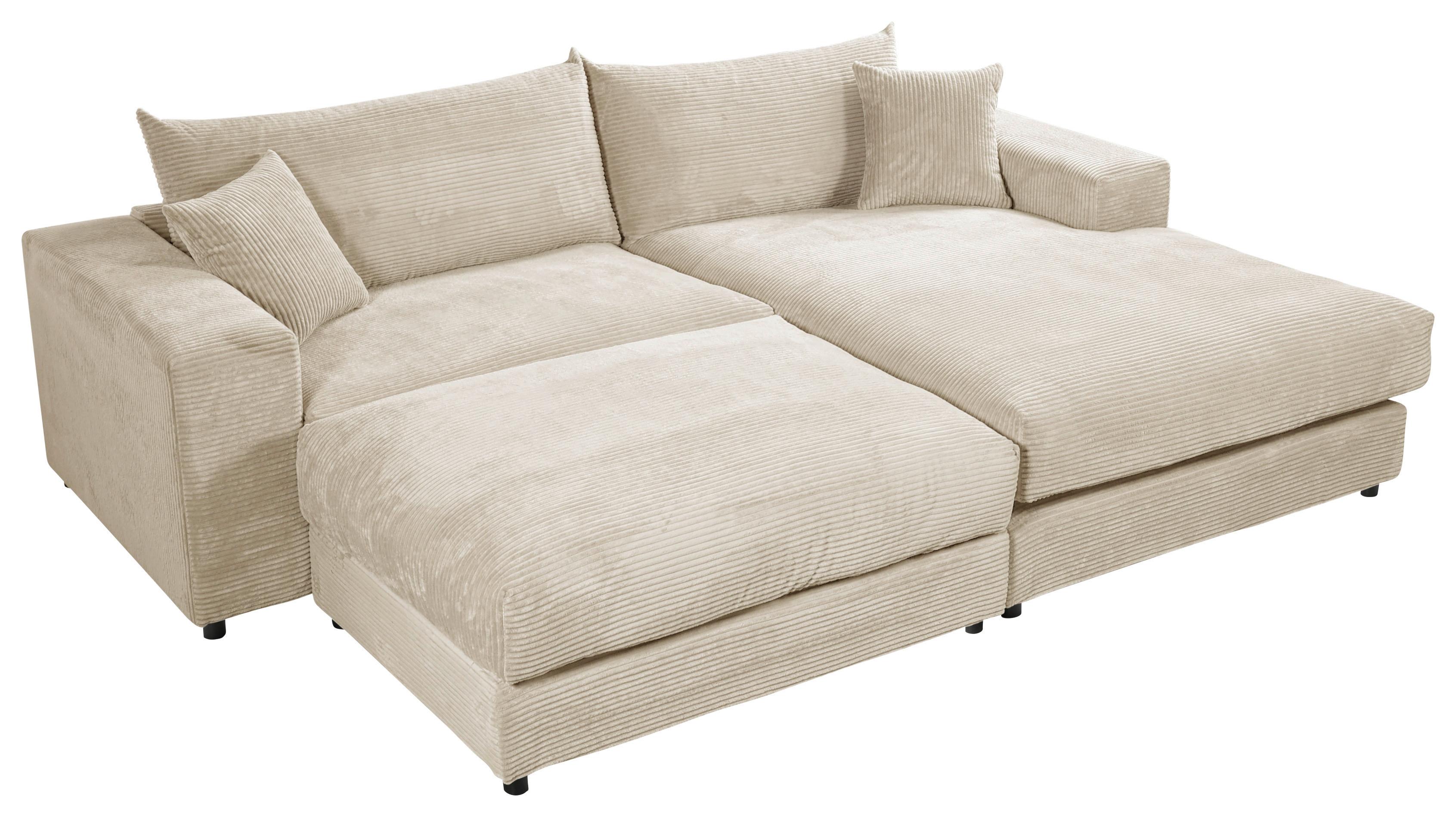 Ecksofa Funny S Rechts Creme Mit Hocker S: 265x180 Cm - Creme/Schwarz, Basics, Textil (265/180cm) - Livetastic