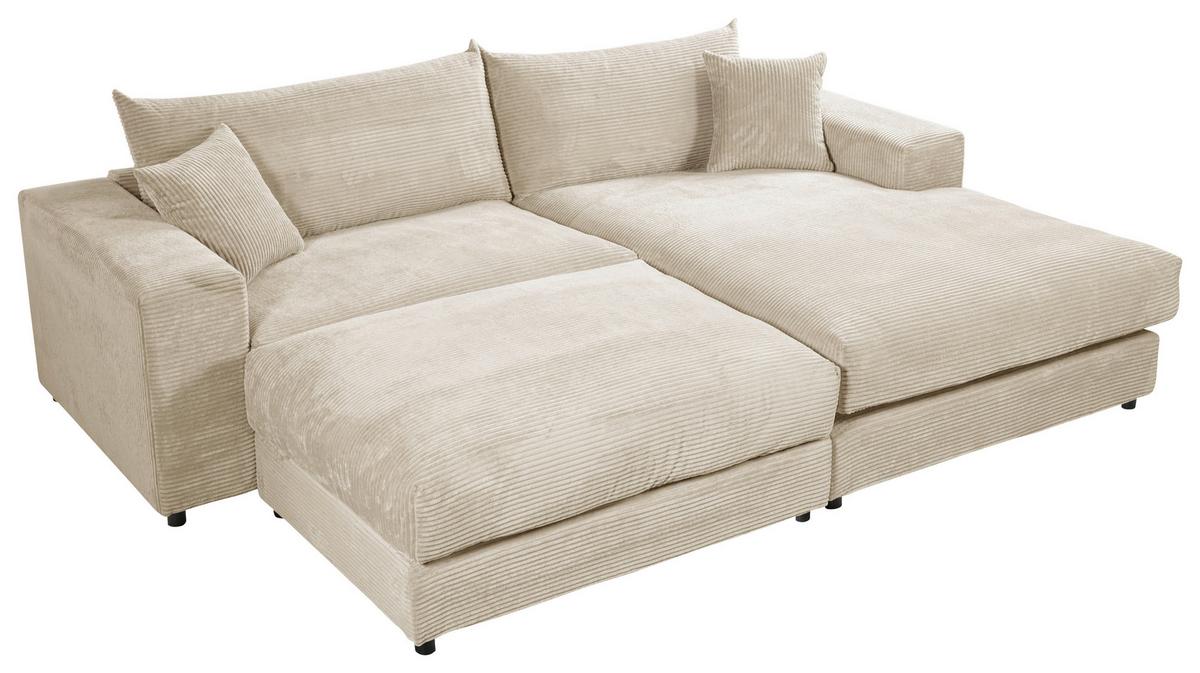 Ecksofa Funny S Rechts Creme mit Hocker S: 265x180 cm - Creme/Schwarz, Basics, Textil (265/180cm) - Livetastic