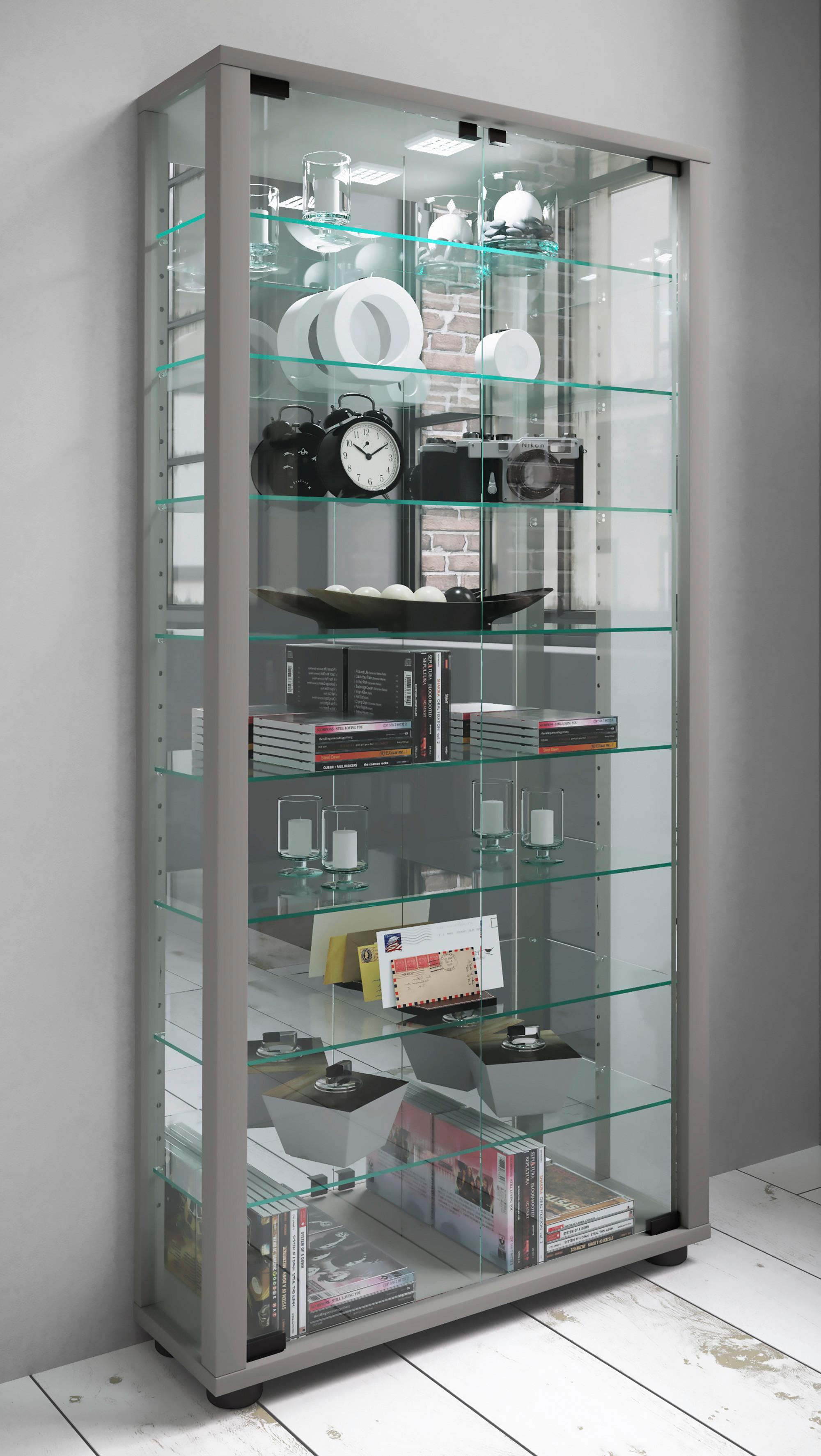 Vitrine Lumo B: 59 cm Silberfarben - Silberfarben, MODERN, Glas/Holzwerkstoff (59/114,8/18cm) - MID.YOU