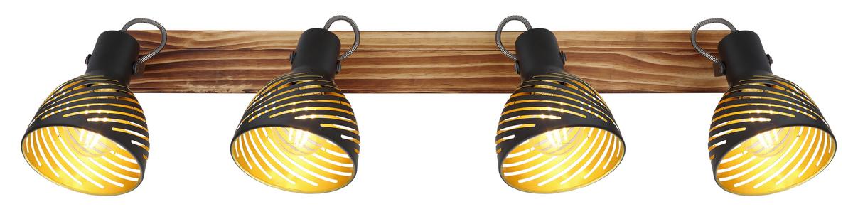 Strahler 4-Flammig verstellbar L: 80 cm - Dunkelbraun/Goldfarben, Basics, Holz/Metall (80/12,5/25cm) - Globo
