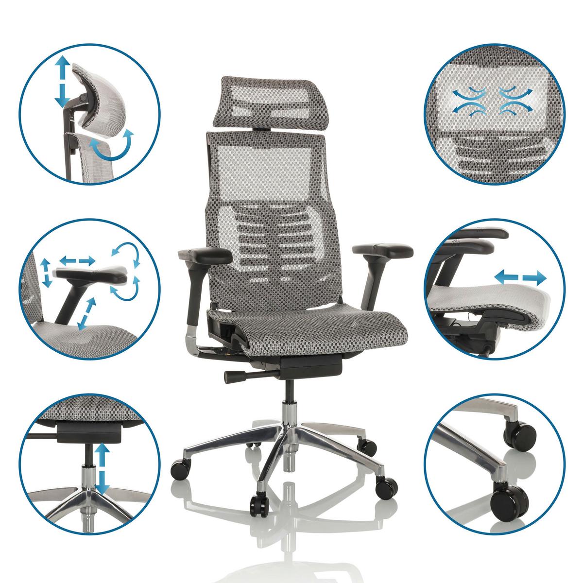 Drehstuhl Dynafit Ii - Silberfarben/Hellgrau, Basics, Kunststoff/Textil (67/119-135/60cm) - MID.YOU