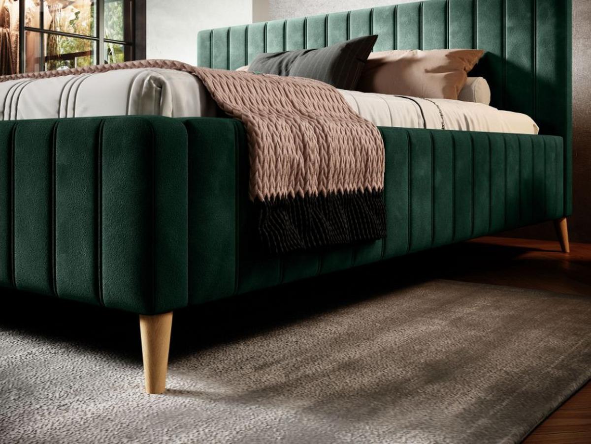 Postel s roštem Tamina, 160x200, tmavě zelená - tmavě zelená/přírodní barvy, Design, dřevo/textil (160/200cm)