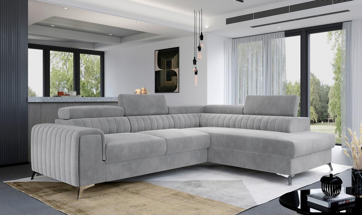Ecksofa Lauernce Hellgrau S: 278x205cm - Silberfarben/Hellgrau, Design, Textil (278/205cm) - MID.YOU