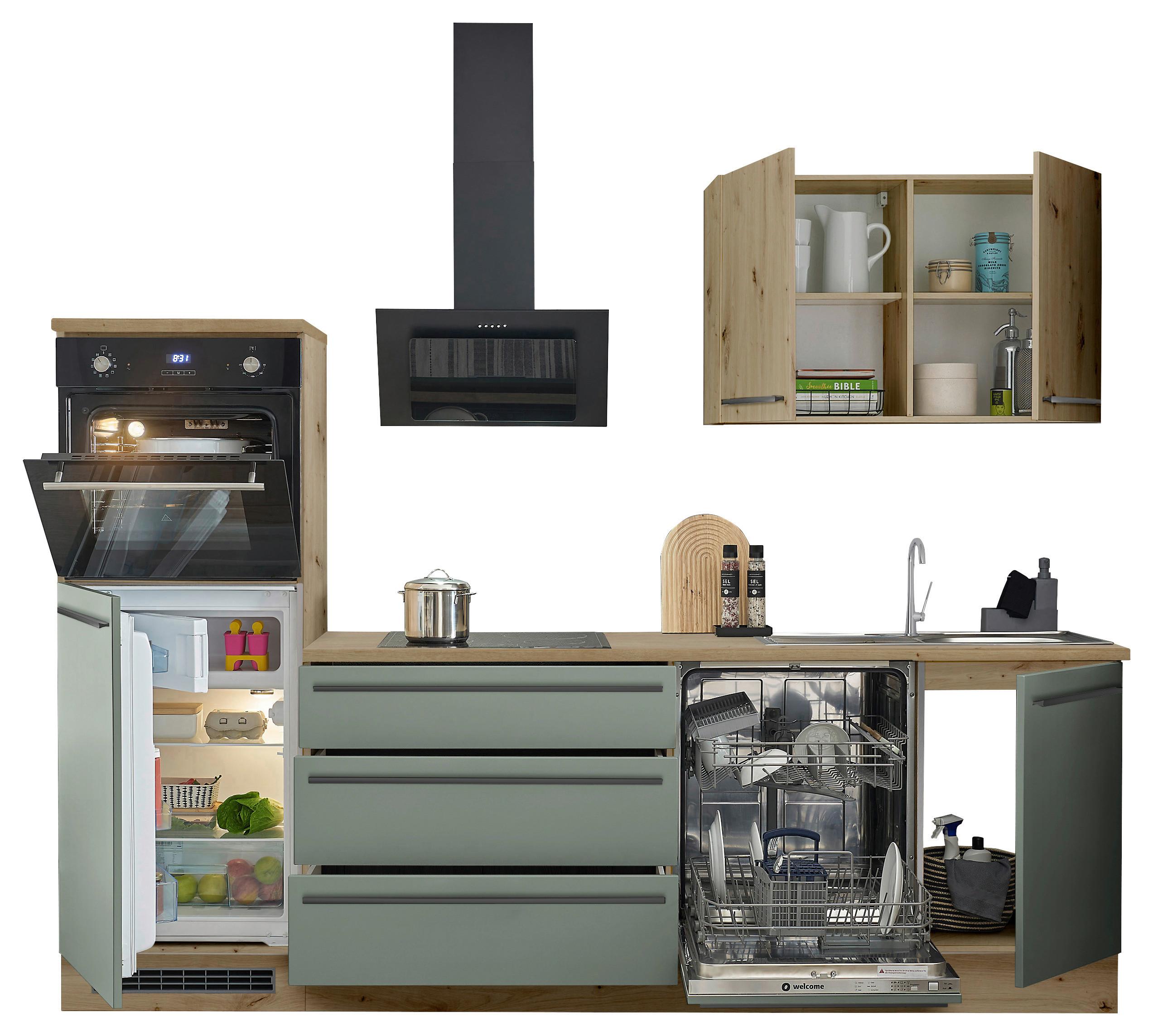 Küchenblock Toulouse Grün/Eiche Dekor B: 260 cm - Eiche Artisan/Grün, Basics, Holzwerkstoff (260cm) - MID.YOU