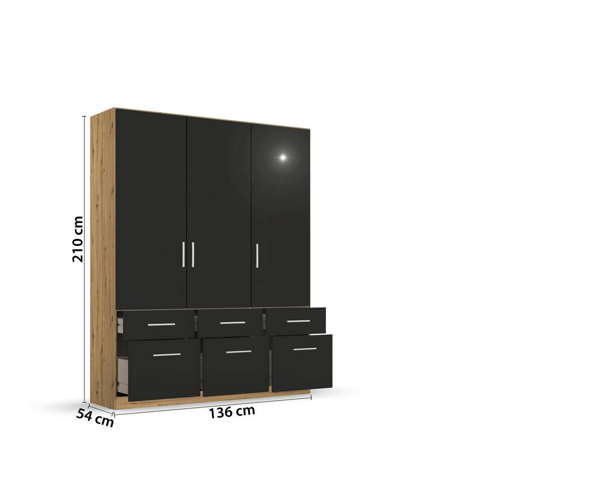 Drehtürenschrank Berlin Eiche Artisan/grau B: 136 Cm - Eiche Artisan/Grau, MODERN, Holzwerkstoff (136/210/54cm) - Rauch Möbel