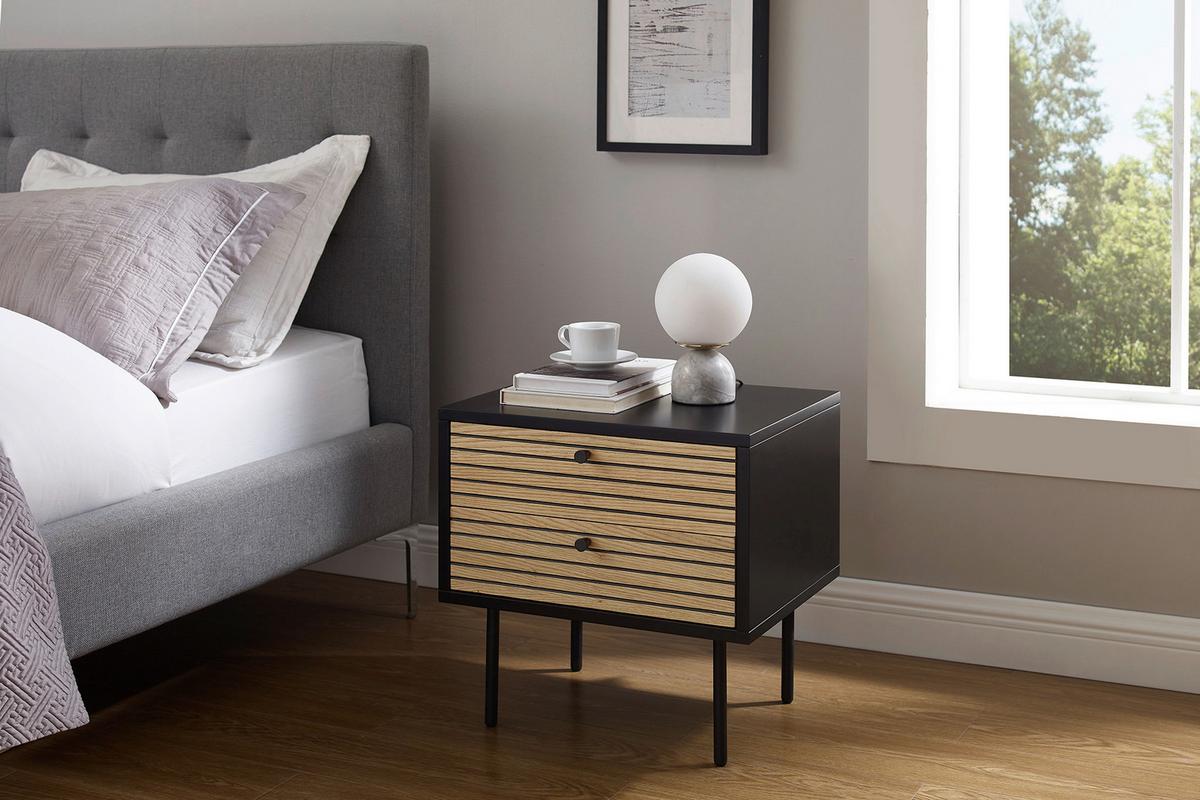 Nachttisch Schwarz/Eichefarben B: 50 cm - Eichefarben/Schwarz, Design, Holz/Holzwerkstoff (50/50/40cm) - Livetastic