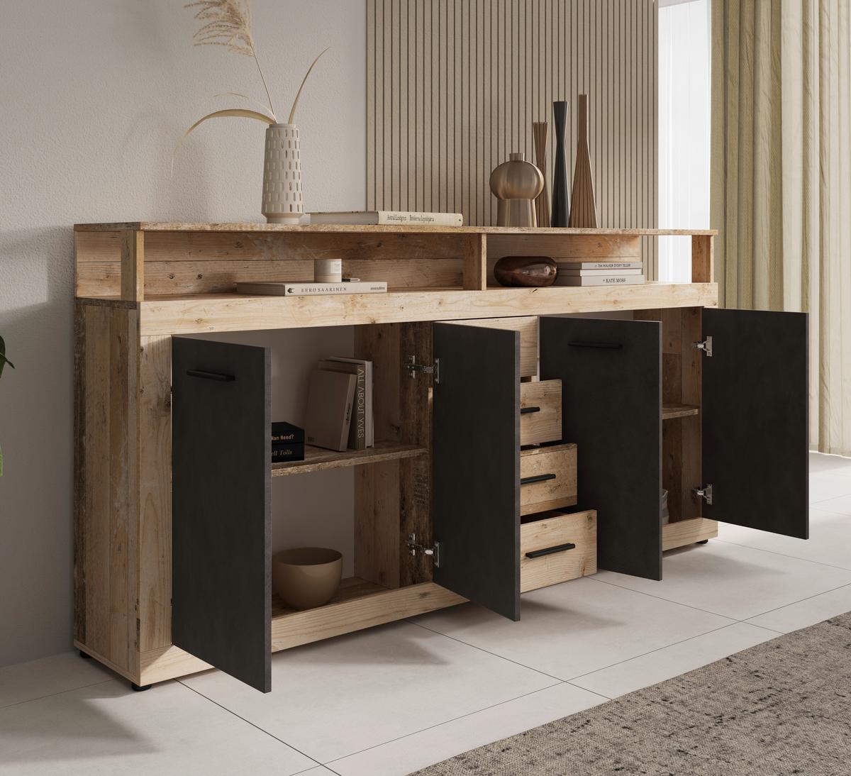 Sideboard Lupo Eiche Dekor Anthrazit B: 190 Cm - Eichefarben/Anthrazit, Design, Holzwerkstoff (190/96/32cm) - MID.YOU