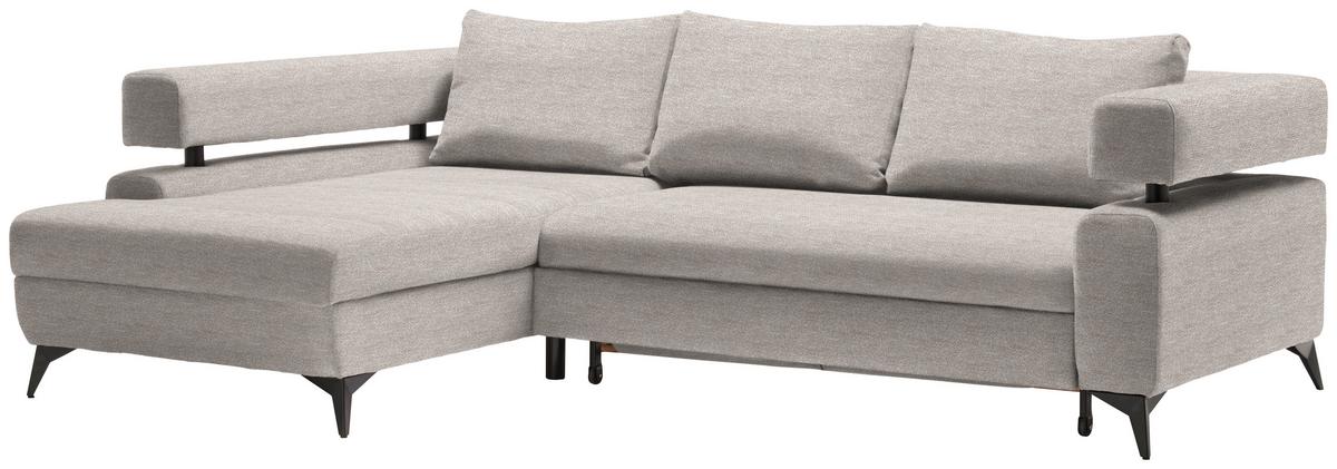 Rohová sedačka ROSALIE, levá s úložným prostorem a lůžkem - černá/béžová, Konvenční, kov/textil (184/265cm)