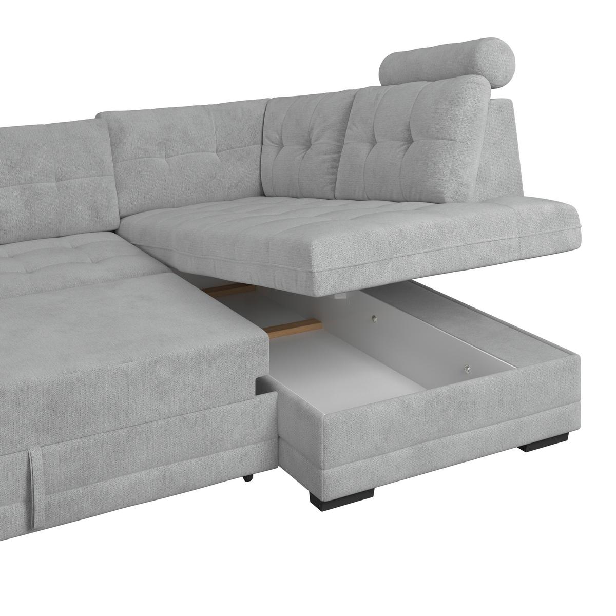 Ecksofa mit Schlaffunktion Falco new hellgrau 251x183 cm - Hellgrau/Schwarz, KONVENTIONELL, Textil (251/183cm) - Ondega