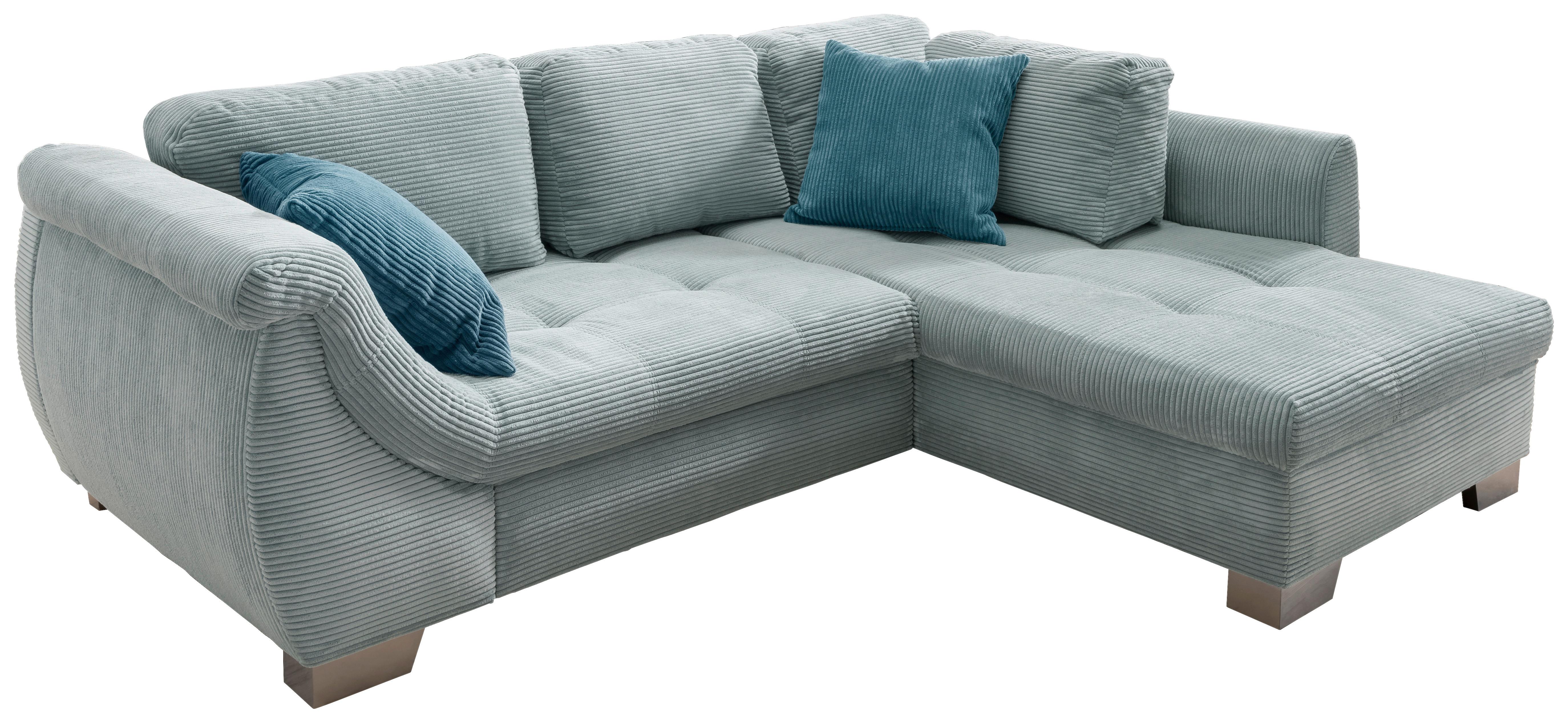 Ecksofa mit Schlaffunktion Flora Blau Kord - Blau/Silberfarben, Design, Textil (250/190cm) - MID.YOU