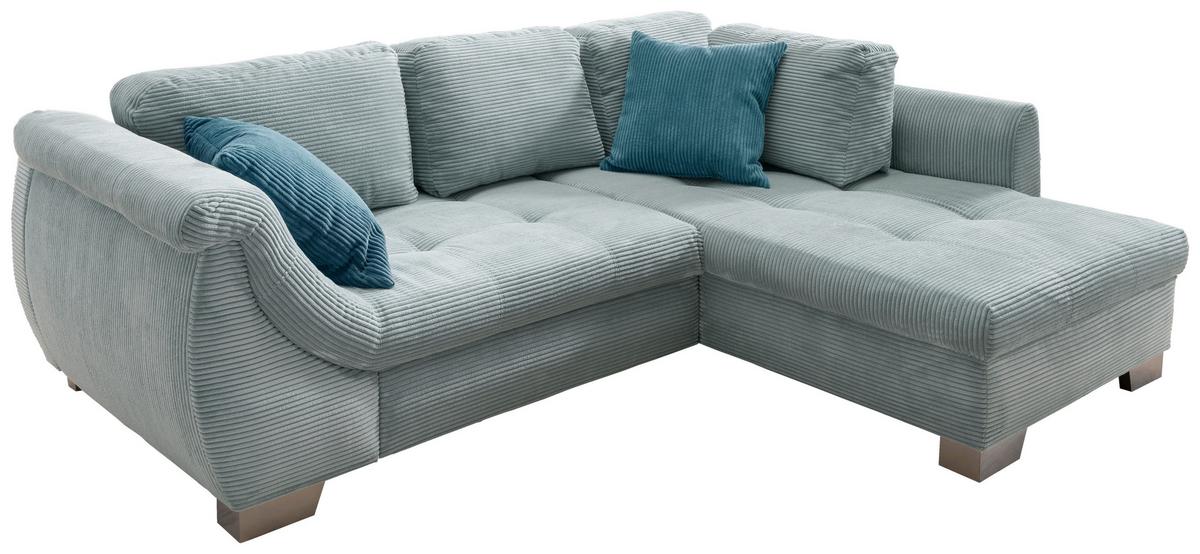 Ecksofa mit Schlaffunktion Flora Blau Kord - Blau/Silberfarben, Design, Textil (250/190cm) - MID.YOU