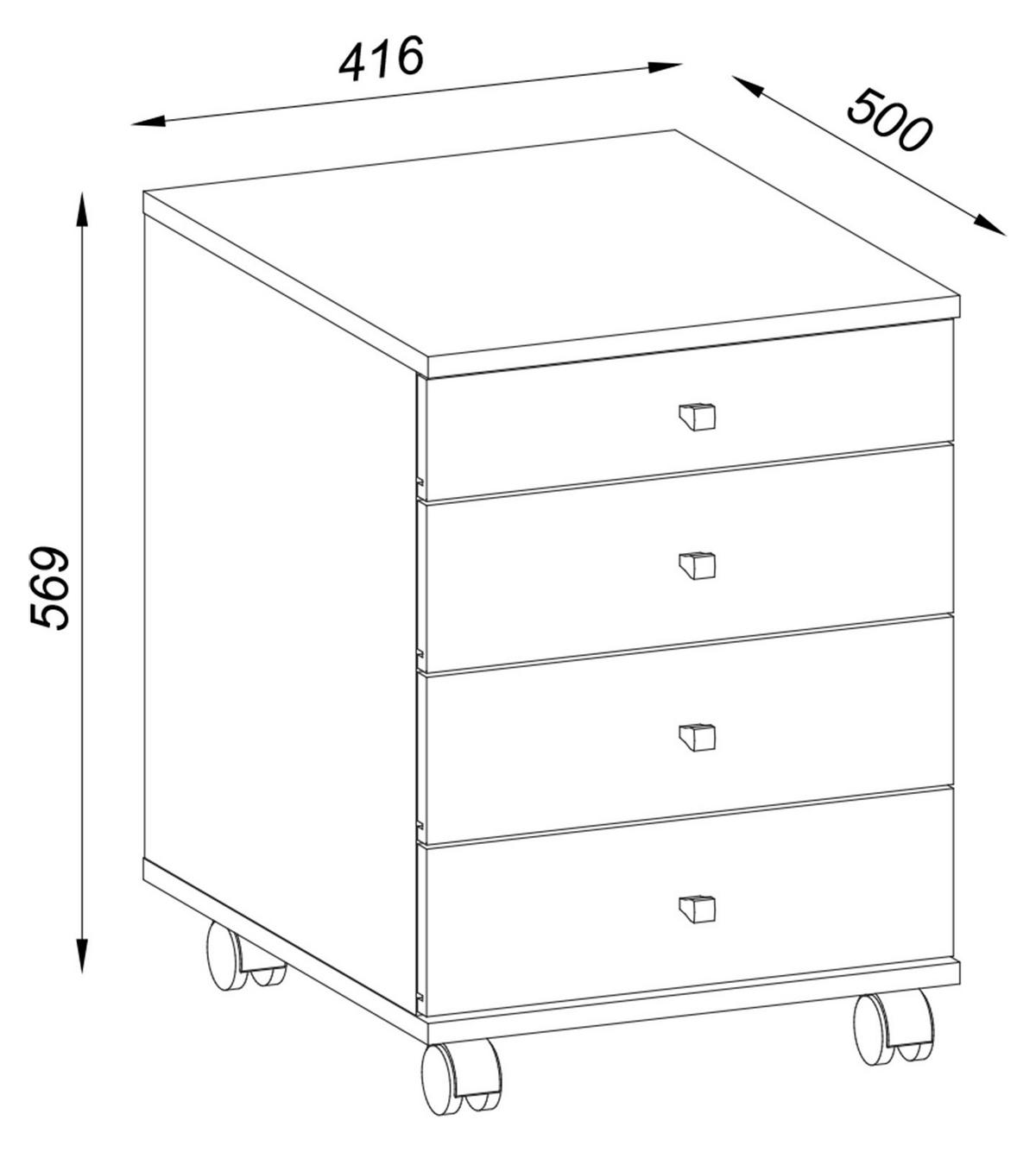 Rollcontainer Lona Weiß Honigeiche Dekor - Honigeiche/Schwarz, Design, Holzwerkstoff/Kunststoff (42/57/50cm) - MID.YOU