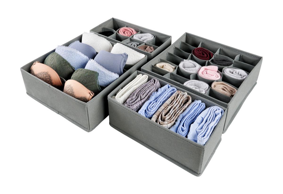 Sada úložných boxov 4 ks - tmavosivá, Modern, textil/papier - Mömax