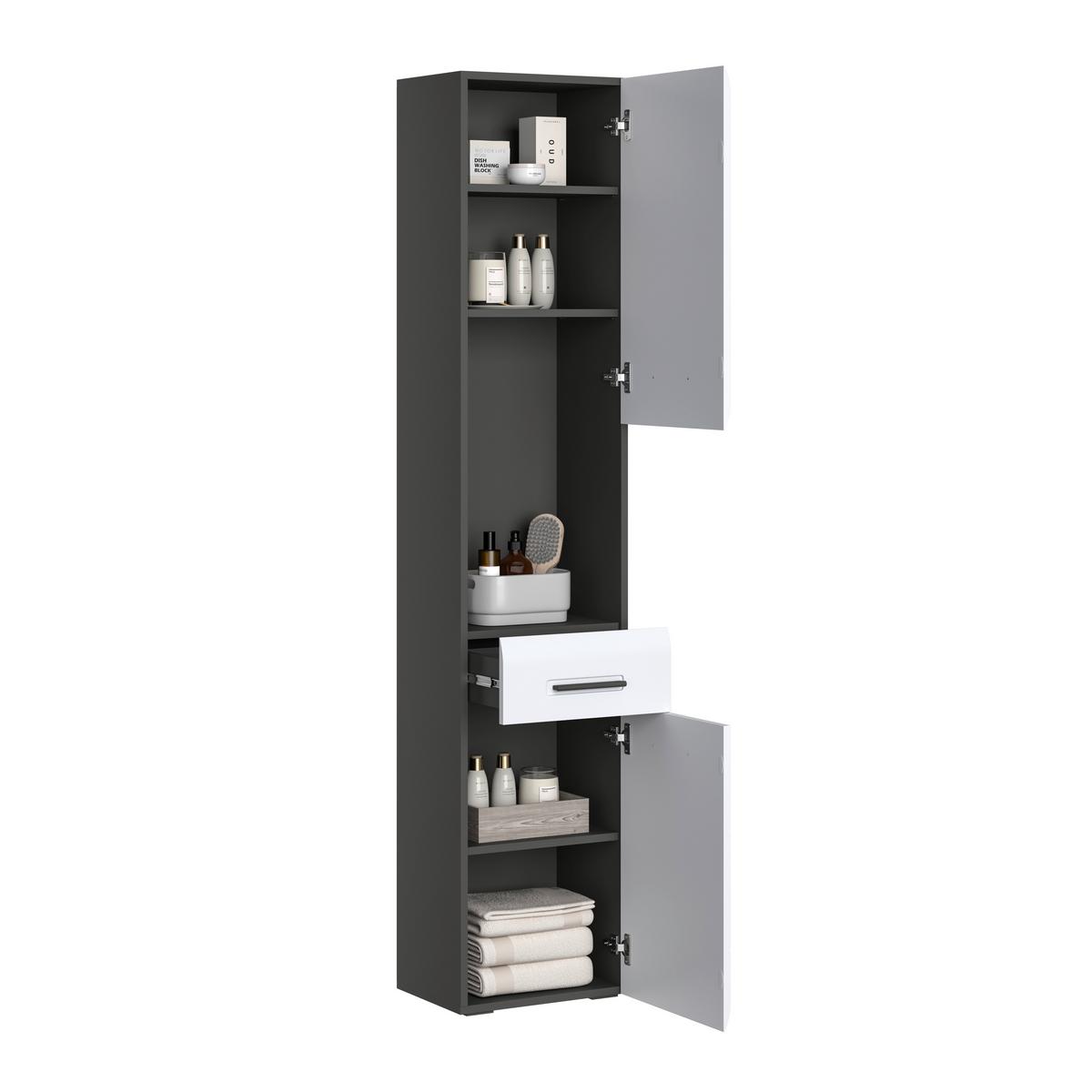Badezimmer Hochschrank Pearl New Snol 117 BxH 40x188,5 cm - Anthrazit/Weiß, KONVENTIONELL, Holzwerkstoff (40/188,5/29,6cm)